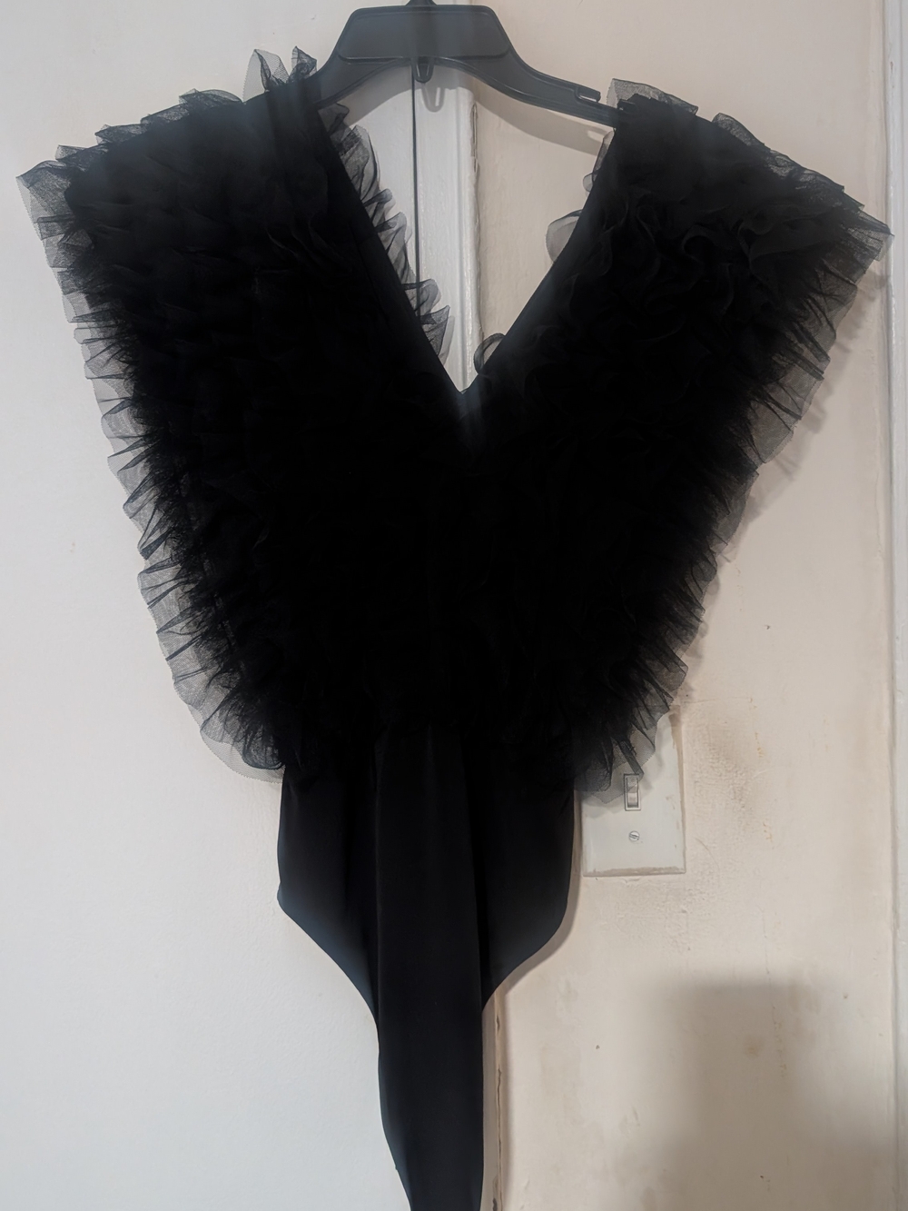 Black Ruffled V-Neck Bodysuit